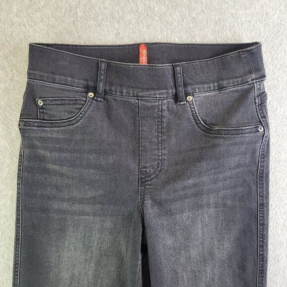 Spanx Jeans Womens SP Black Straight Leg Mid Rise Pull On Slimming Whiskered - Picture 2 of 15